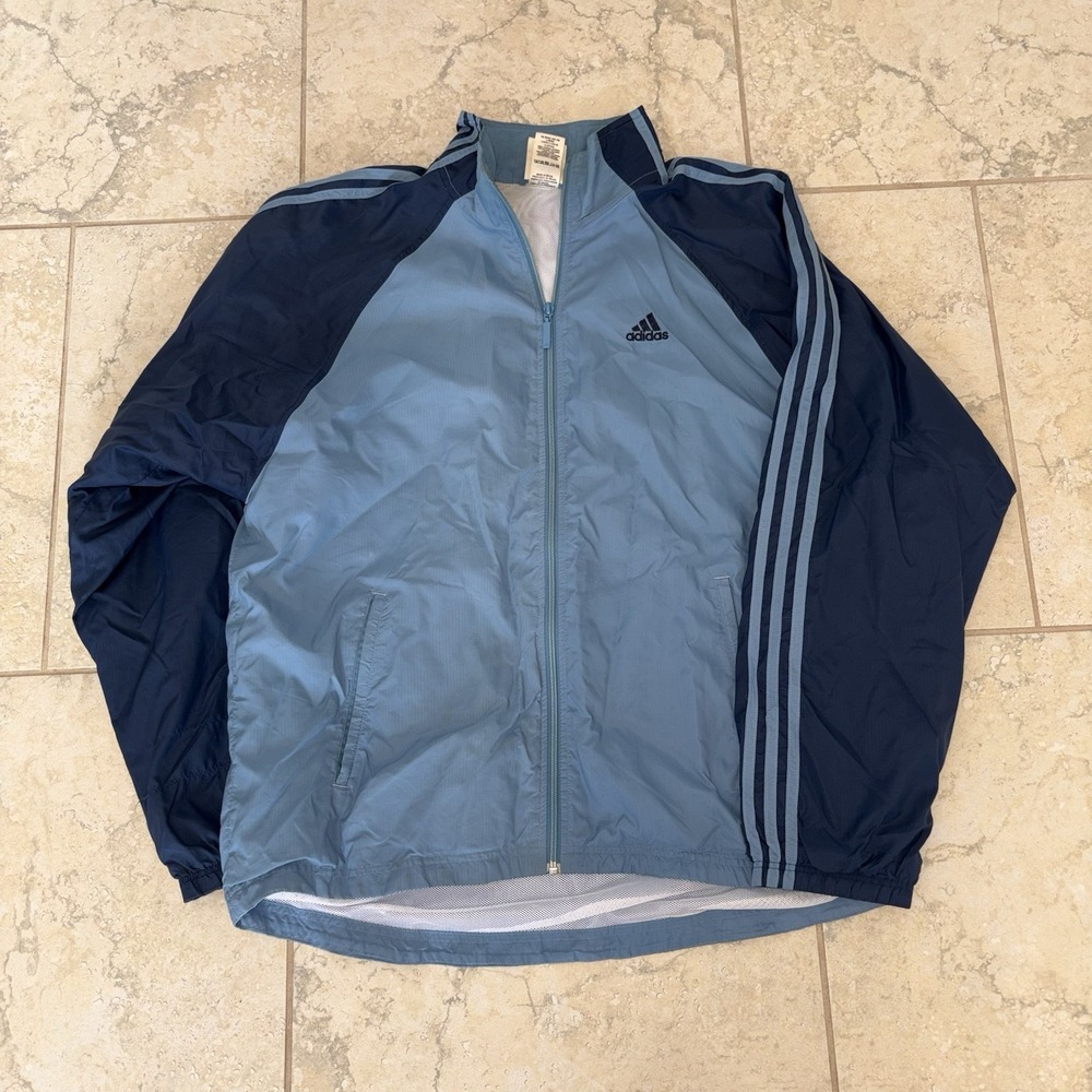 Vintage Adidas Windbreaker Jacket Mens M Blue 3 Stripes Y2k Lined Track Full Zip